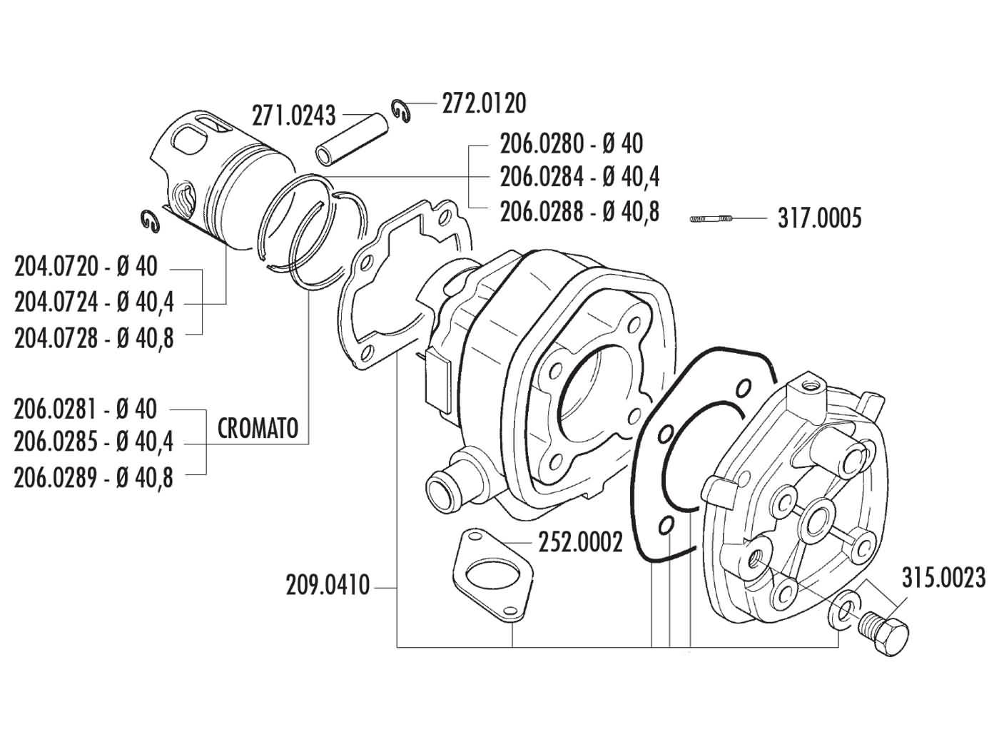 Cilinder Met Kop Polini 40mm Voor Yamaha Minarelli Horizontaal Lc - Afbeelding 2