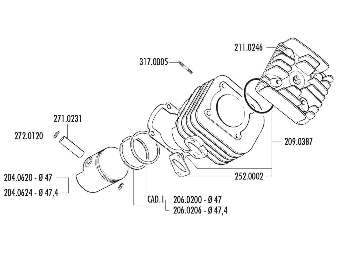 Cilinder Met Kop Polini 47mm Pen 10 Voor Yamaha Minarelli Horizontaal Ac - Afbeelding 2