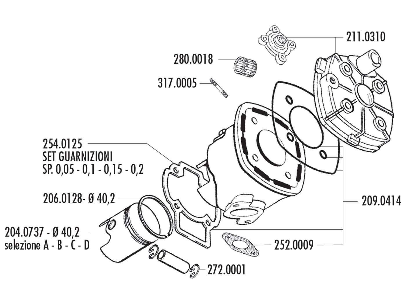Topset Pakking Polini Evo 40.2mm Voor Yamaha Minarelli Horizontaal Lc - Afbeelding 2