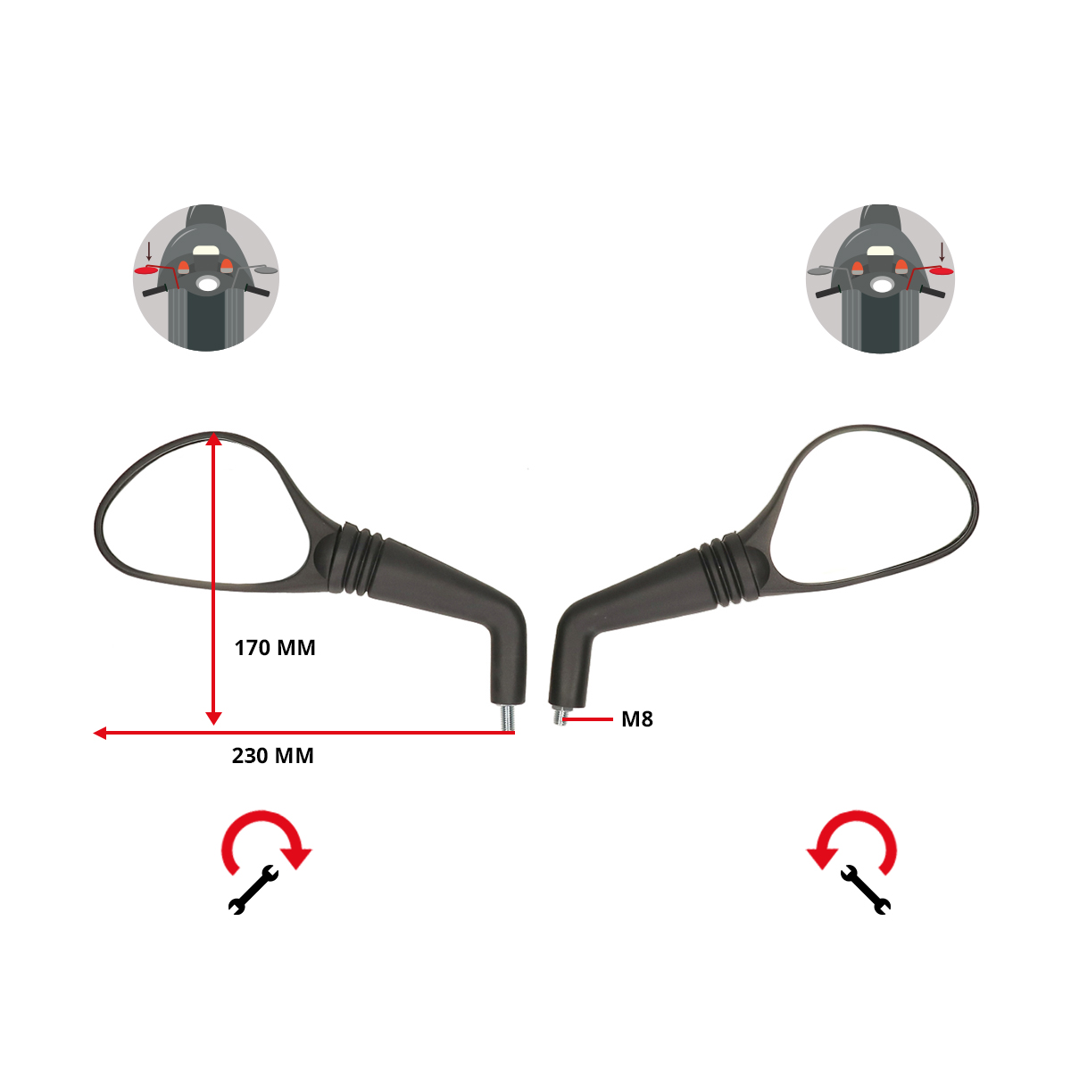 Spiegelset Dmp Zwart Voor Yamaha Aerox 2t / Mbk Nitro - Afbeelding 2