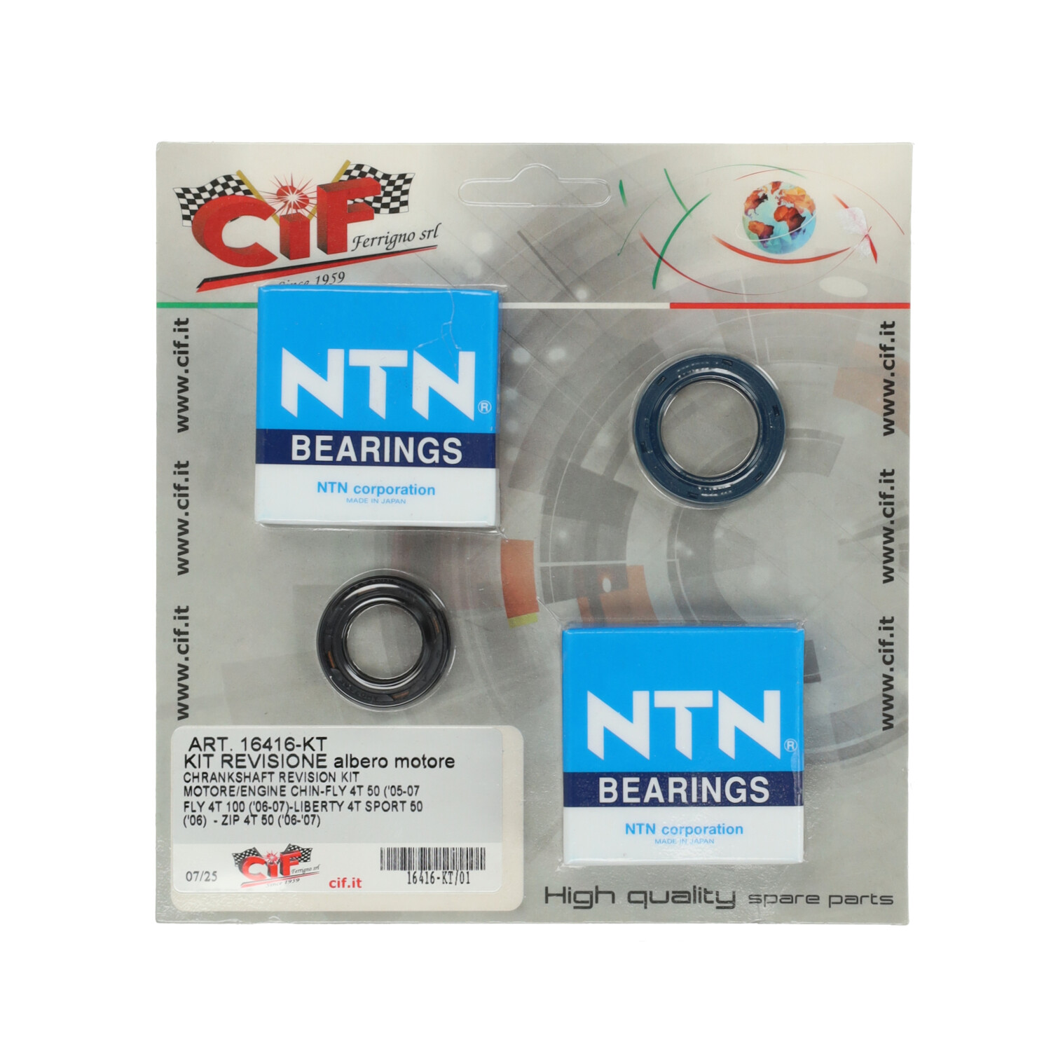 CIF krukas lager+keerringset 4-takt voor Piaggio Vespa Aprilia 50cc