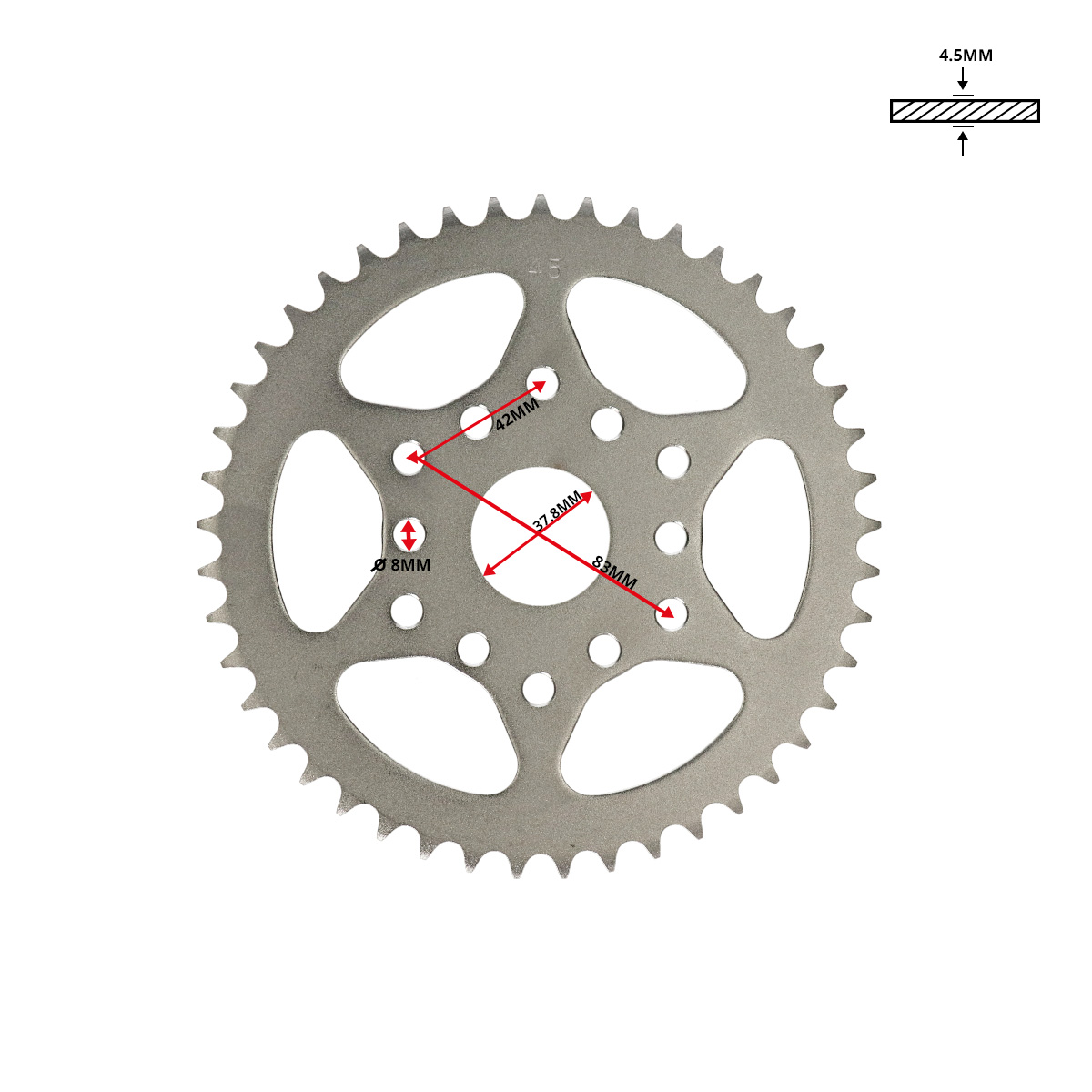 Achterkettingwiel Dmp Vlak 45t Voor Piaggio Maxi 2-speed - Afbeelding 2