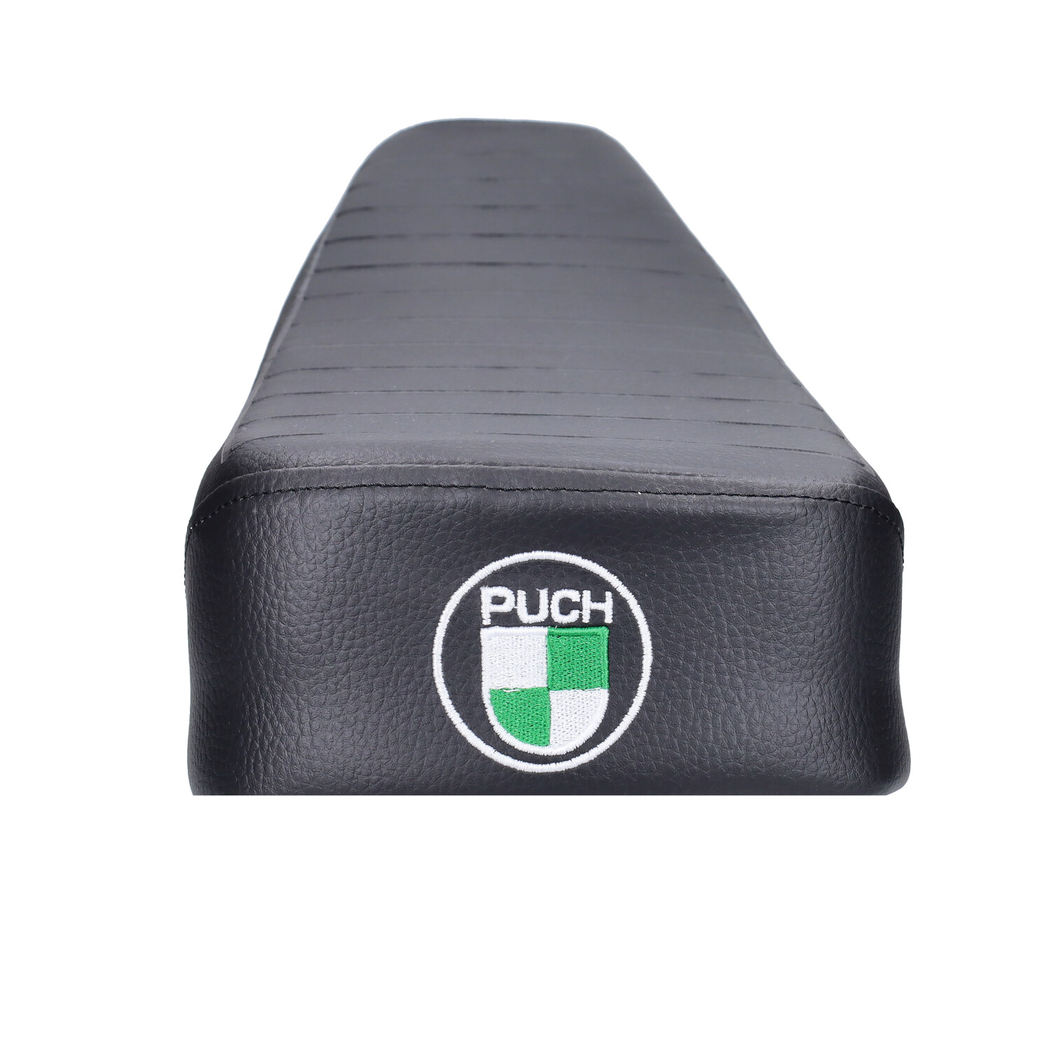 Lange Buddyseat Voor Puch Maxi — Zwart Met Geborduurd Logo - Afbeelding 2