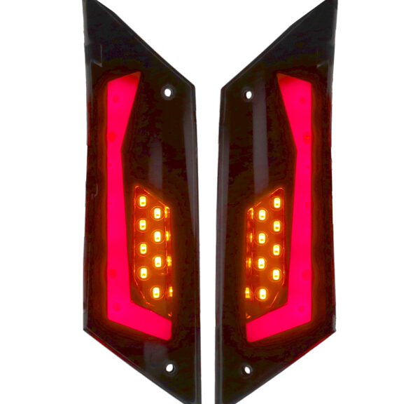 Knipperlichtset DMP LED sport tube rood (zie opmerking) achter smoke — geschikt voor Piaggio