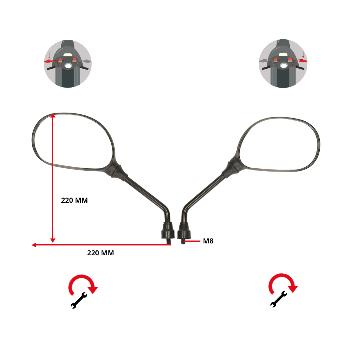 Spiegelset Dmp Rechthoekig 8mm Zwart Voor Kymco Agility - Afbeelding 2