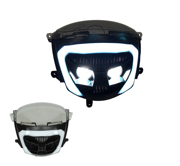 koplampunit DMP + led lamp new style zwart/smoke piaggio