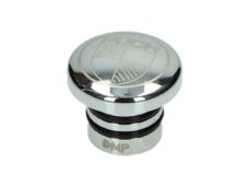 Benzinetankdop DMP rvs rond + logo 30mm — geschikt voor Puch Maxi