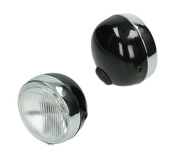 koplamp DMP rond zwart glans puch maxi