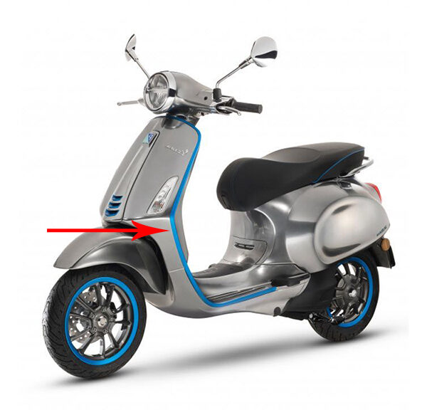 Sierstrip Piaggio origineel beenschild links blauw — geschikt voor Piaggio Elettrica