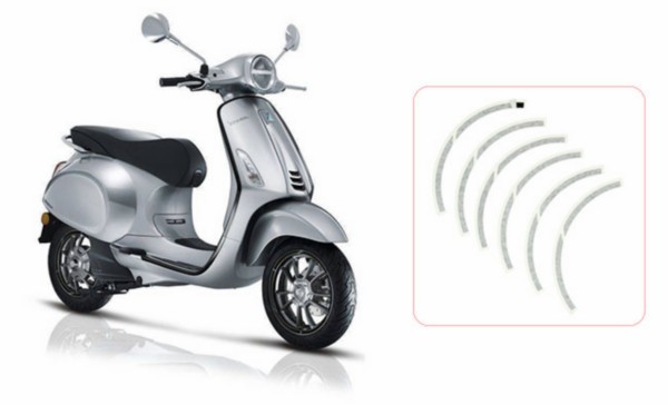 stickerset Piaggio origineel voorwiel zwart elettrica
