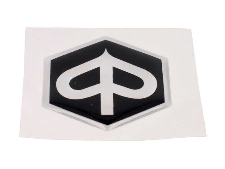 Sticker Logo Voorscherm Zeskant 3d Zwart/transparant Piaggio, Zip 2t , Zip 4t, Zip2000, Zip2000sp