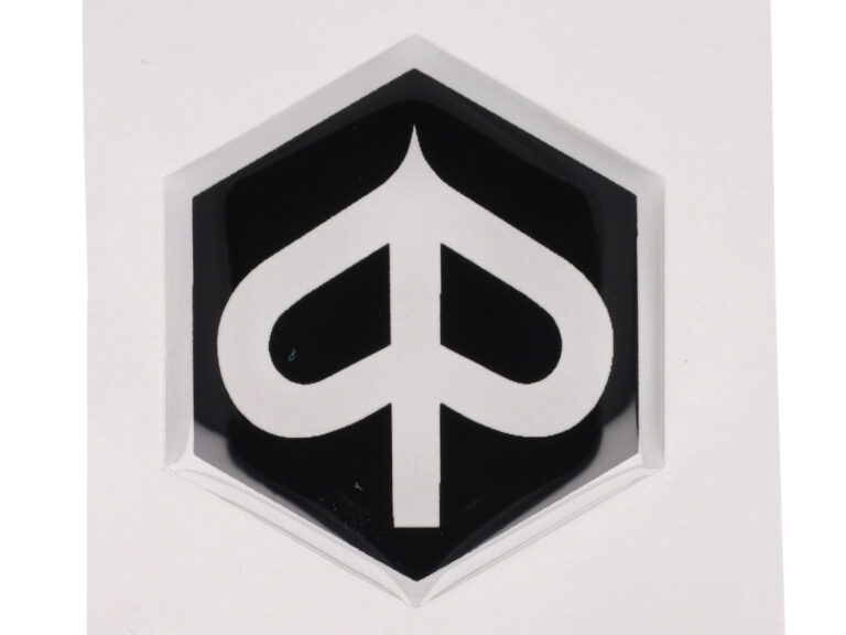Sticker logo voorscherm zeskant 3d zwart/transparant — geschikt voor Piaggio Zip
