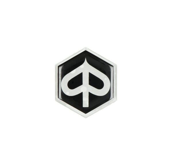 sticker logo voorscherm zeskant 3d zwart/transparant piaggio