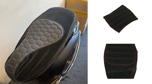 buddydek Regia (made in EU) Piaggio designozwart rode stiksels Alcantara gts 125cc