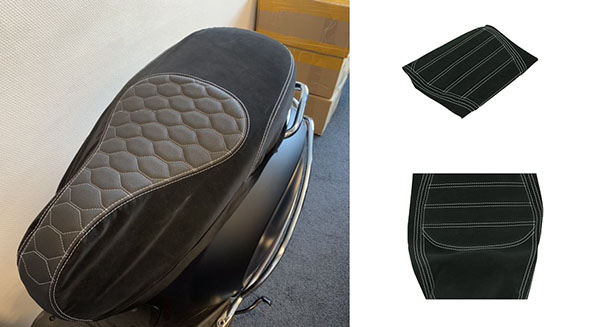Buddydek Regia — geschikt voor Piaggio Designo Witte Stiksels Alcantara GTS 125cc