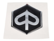 Sticker logo voorscherm zwart/chroom zeskant 3d — geschikt voor Piaggio