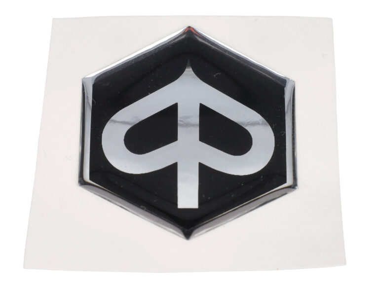 Sticker logo voorscherm zwart/chroom zeskant 3d — geschikt voor Piaggio