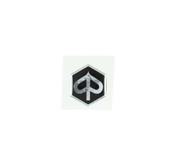 sticker logo voorscherm zwart/chroom zeskant 3d piaggio