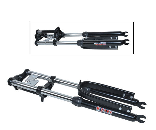 Voorvork EBR lang breed versterkt + stabilisator compleet 65cm zwart — geschikt voor Puch Maxi 540