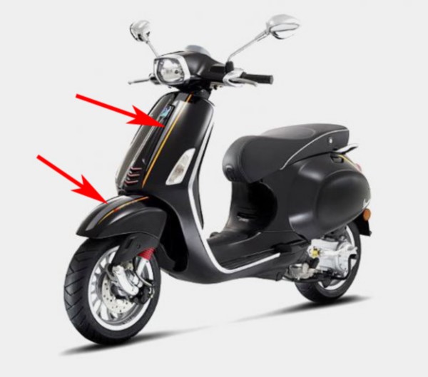 stickerset Piaggio origineel voorscherm voorspatbord antraciet/oranje primavera