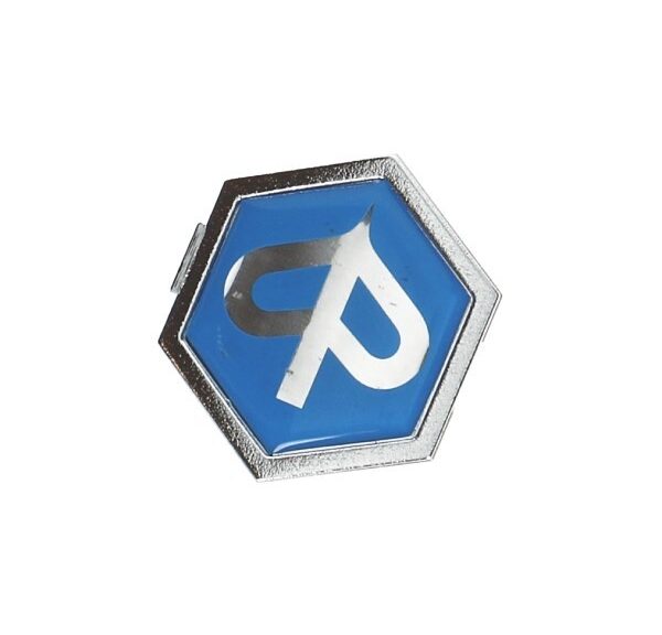 logo klik piaggio voorscherm zeskant chroom/blauw sco piaggio