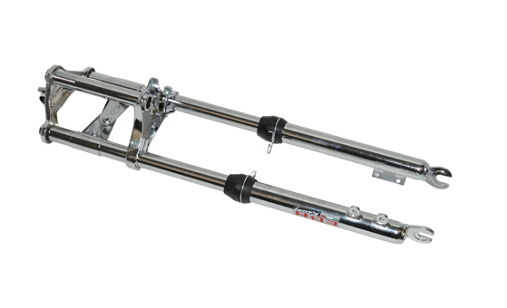 Voorvork EBR lang breed compleet (voor schijfrem) chroom — geschikt voor Puch Maxi