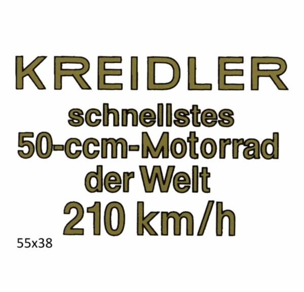 sticker snellstes 50-ccm-motorrad der welt 210 km/h goud kreidler