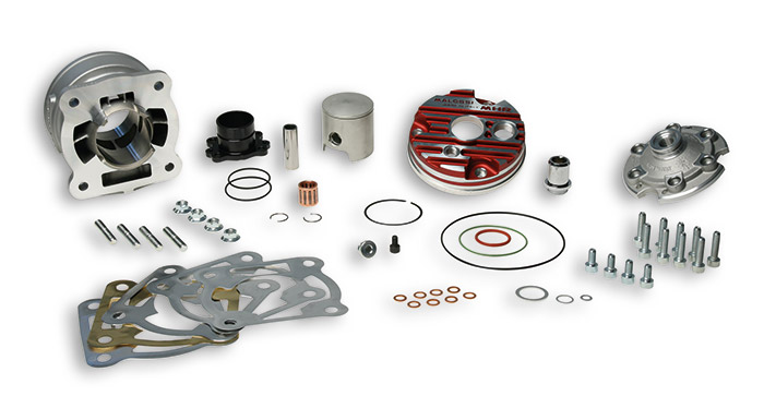 Cilinder met kop Malossi mhr testa rossa 2t 70cc team 2 47.6mm minarelli hor LC — geschikt voor Piaggio LC