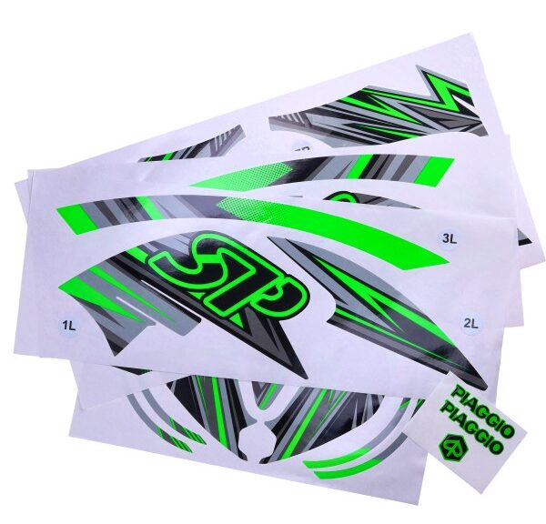 stickerset GP1 (alle piaggio modellen) groen fluor 16-delig zip 2t