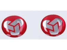 stickerset voorvorkpoot (made in EU) Sebac 2 delig rood/wit piaggio