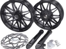 wielset Fast Arrow Pro 11 en 12 inch wiel + oversized remschijfset zwart glans piaggio