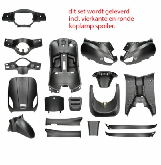 plaatwerkset (ronde+vierkante koplamp) zwart mat 18-delig agm VX50s