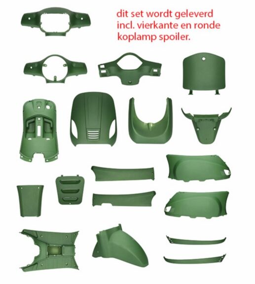 plaatwerkset (ronde+vierkante koplamp) groen leger mat 18-delig agm VX50s