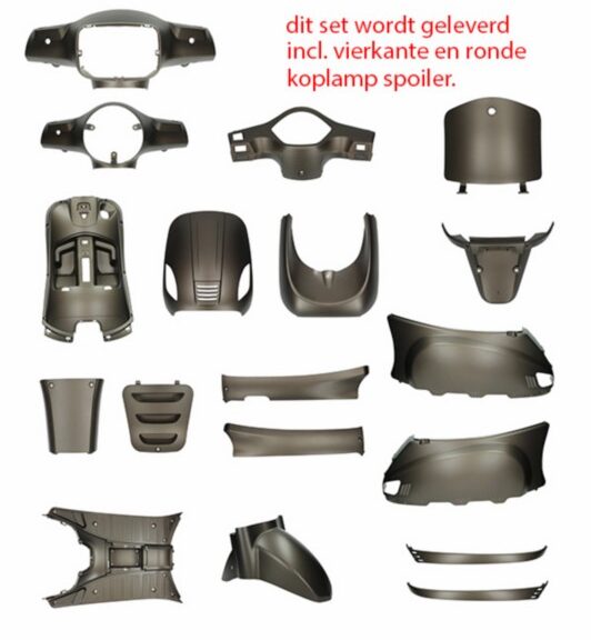 plaatwerkset (ronde+vierkante koplamp) mat bruin titanium 18-delig agm VX50s