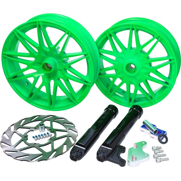 wielset Fast Arrow Pro 11 en 12 inch wiel + oversized remschijfset groen piaggio