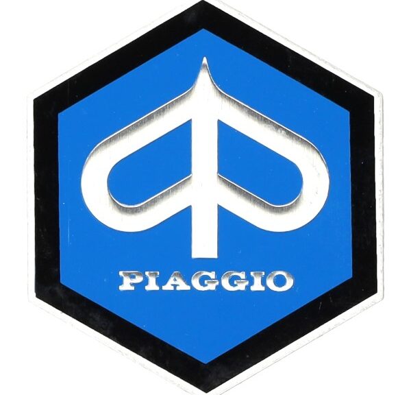 sticker logo metaal zeskant 26mm piaggio