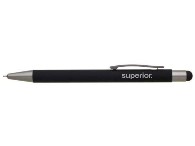 Superior stylus pen + refill  10x140mm alu zwart/zilver/wit