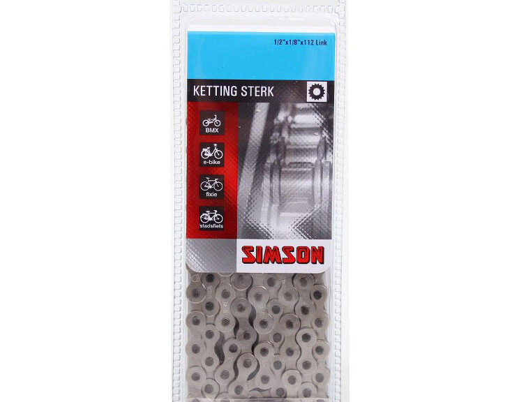 Simson ketting normaal strong 112 schakels zilver in blister