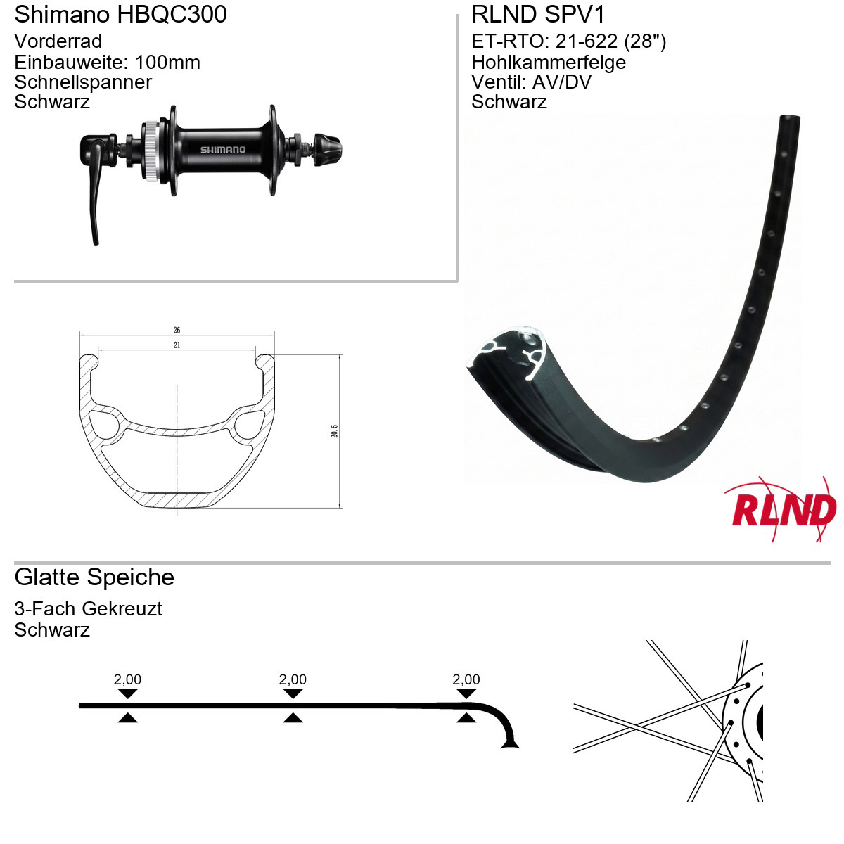 Roland voorwiel SPV1 28" 21-622 32g QR HBQC300 zw/zw