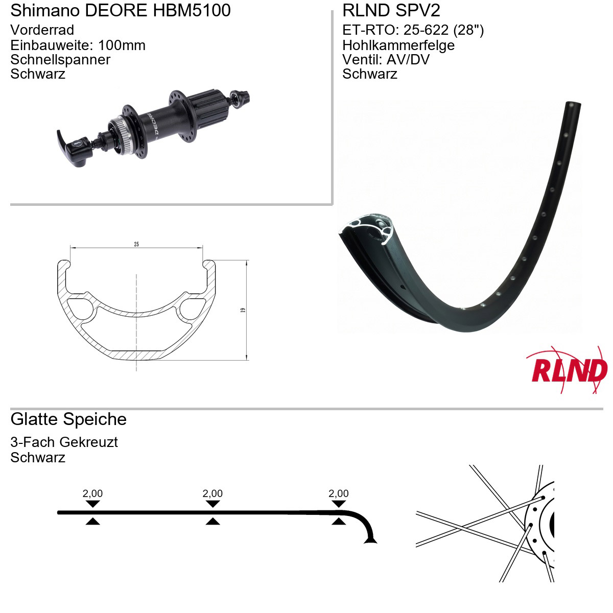 Roland voorwiel SPV2 28" 25-622 32g QR HBM5100 zw/zw