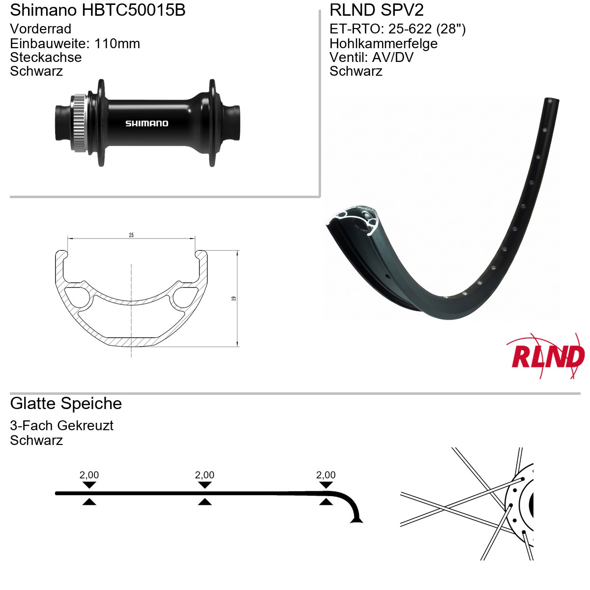 Roland voorwiel SPV2 28" 25-622 32g TA HBTC500B zw/zw