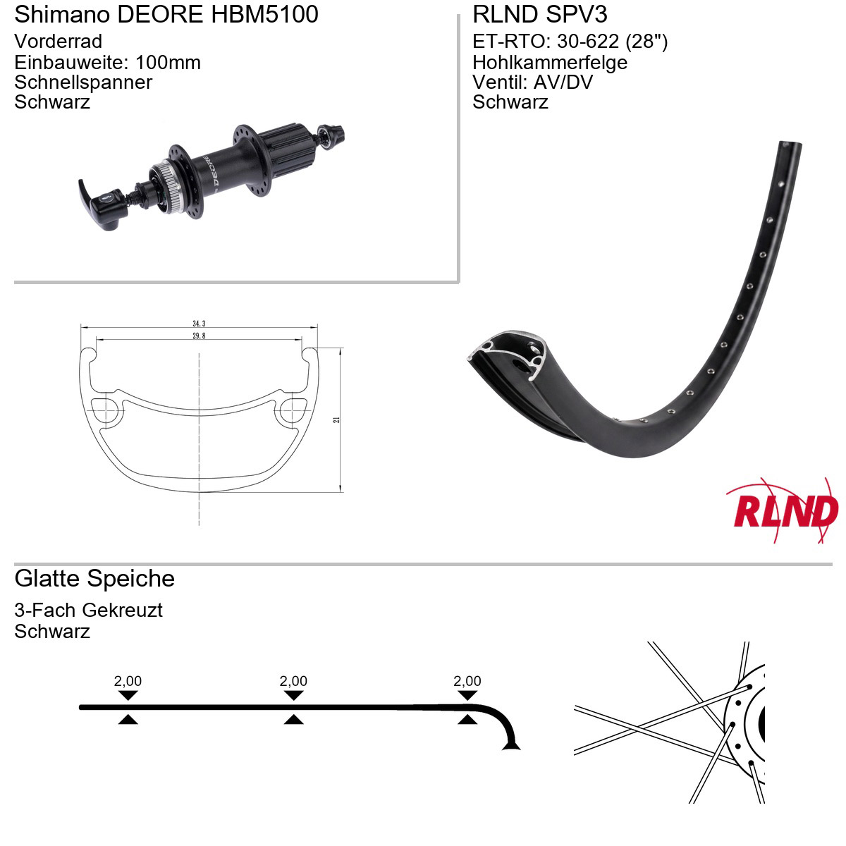 Roland voorwiel SPV3 28" 30-622 32g QR HBM5100 zw/zw