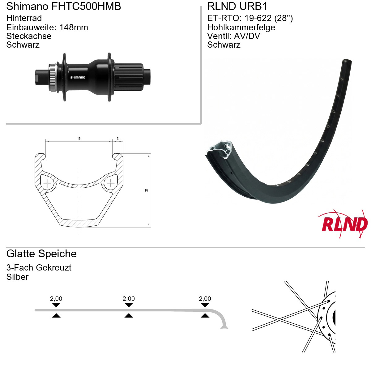 Roland achterwiel URB1 28" 21-622 36g TA FHTC500 zw/zil
