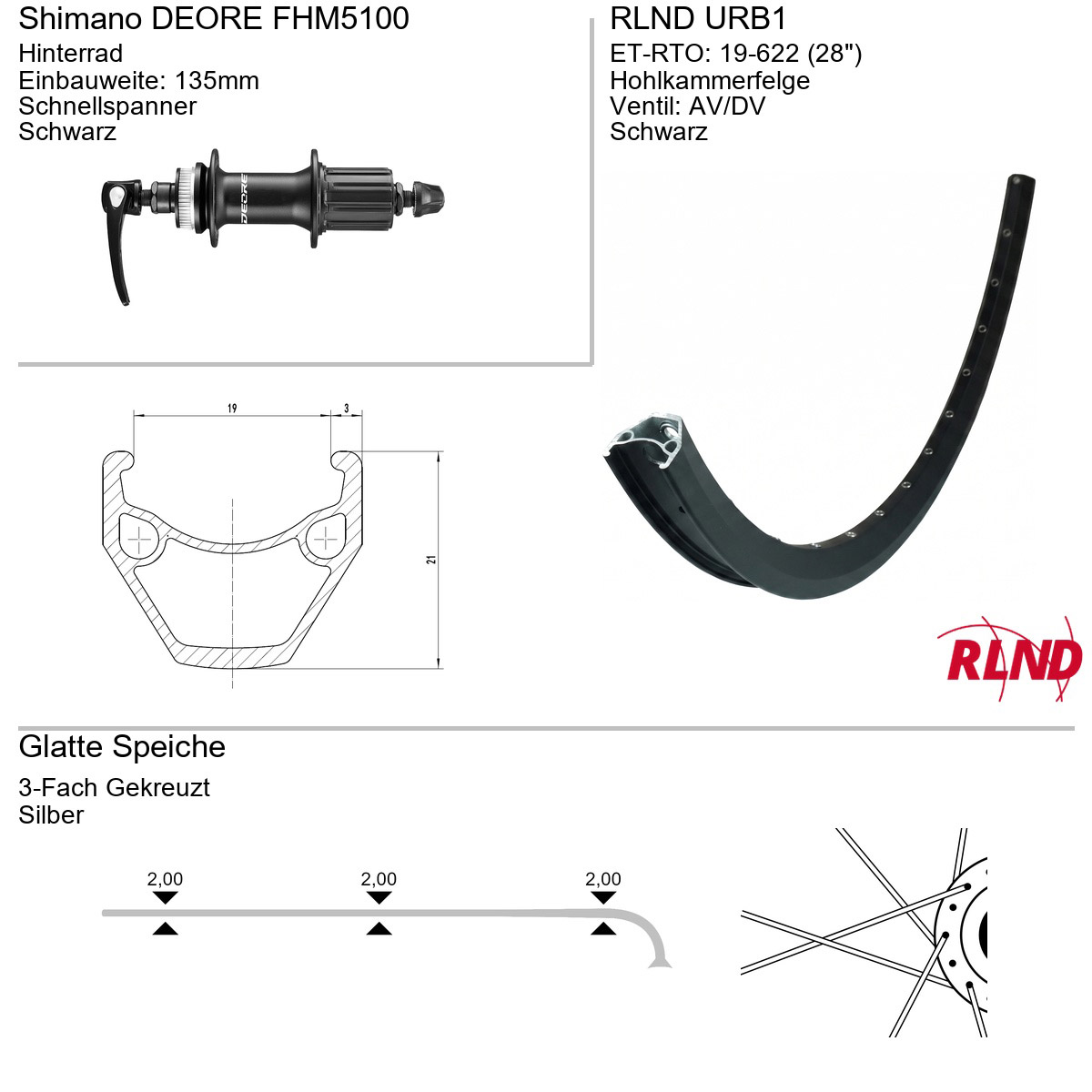 Roland achterwiel URB1 28" 21-622 36g QR FHM5100 zw/zil