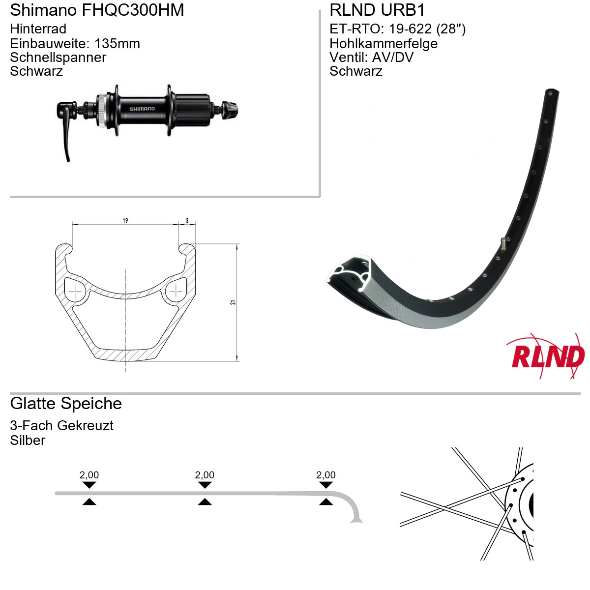 Roland achterwiel URB1 28" 19-622 36g QR FHQC300HM zw/zil