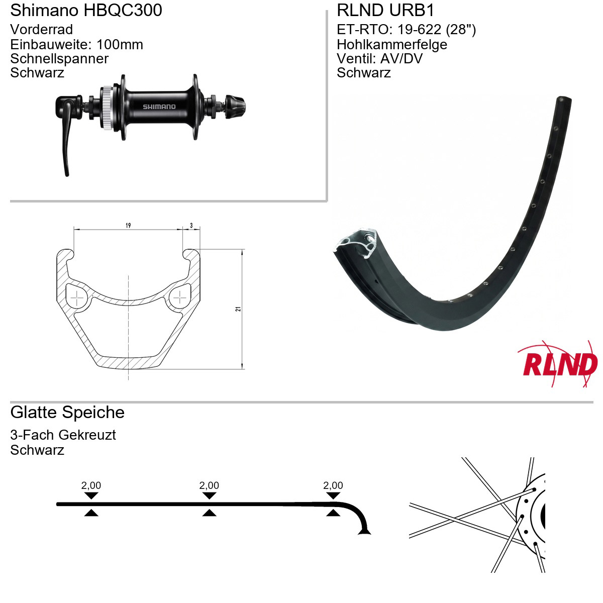 Roland voorwiel URB1 28" 19-622 36g QR HBQC300 zw/zw