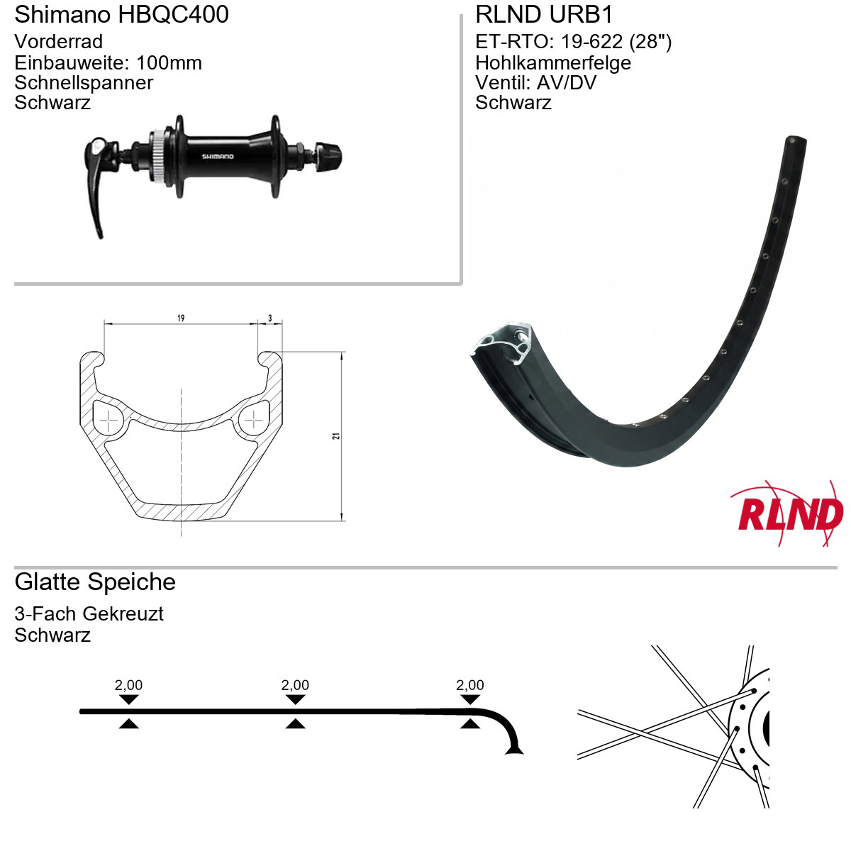 Roland voorwiel URB1 28" 19-622 36g QR HBQC400 zw/zw