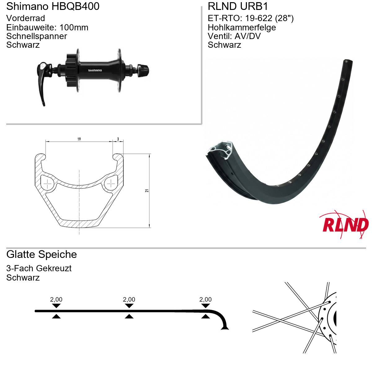 Roland voorwiel URB1 28" 19-622 36g QR HBQB400 zw/zw