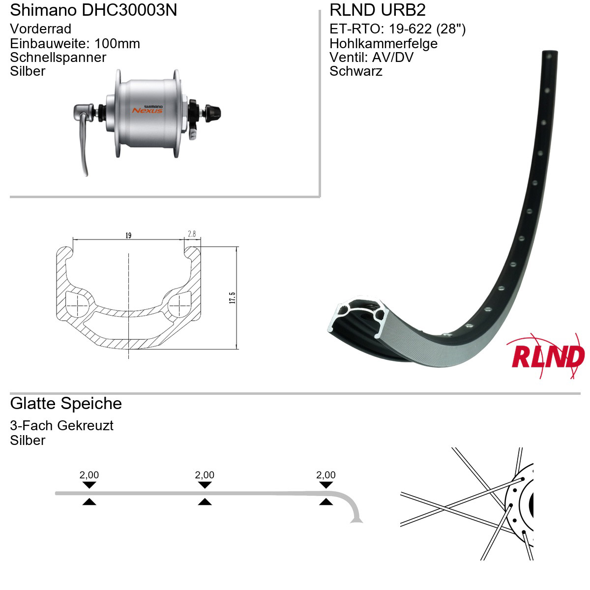 Roland voorwiel URB2 28" 19-622 36g QR DHC30003 zw/zil