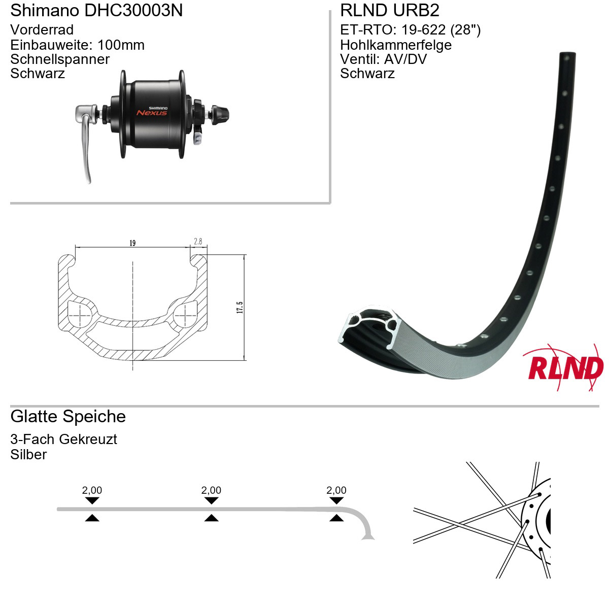 Roland voorwiel URB2 28" 19-622 36g QR DHC30003 zw/zil